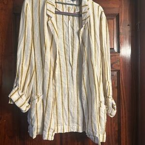 Love Tree Women's Button Down Shirt - Yellow and White Stripes